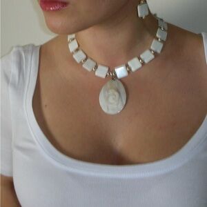 Mother Of Pearl Squares & Carved Snake Pendant.